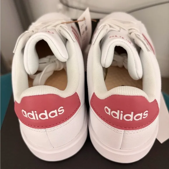 adidas White Sneakers with Pink Three-Stripes - Picture 3 of 6